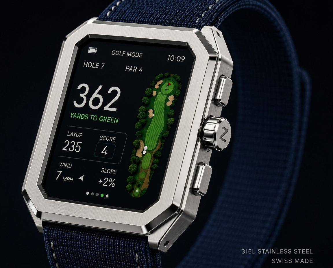 ZEITT stainless steel smart watch with navy woven strap