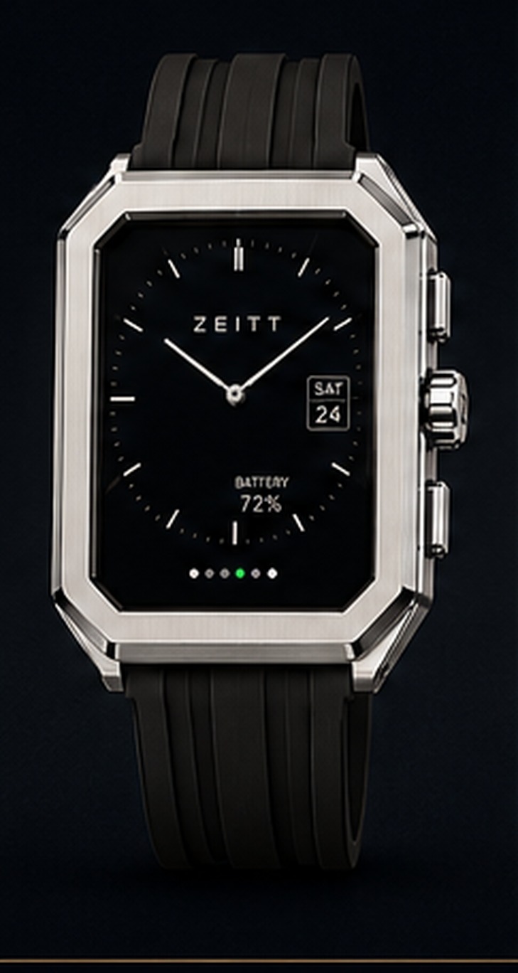 ZEITT watch fitted with the Black Rubber strap