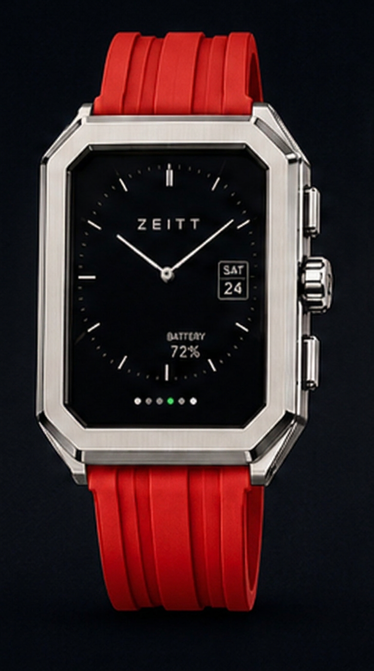 ZEITT watch fitted with the Scarlet Rubber strap